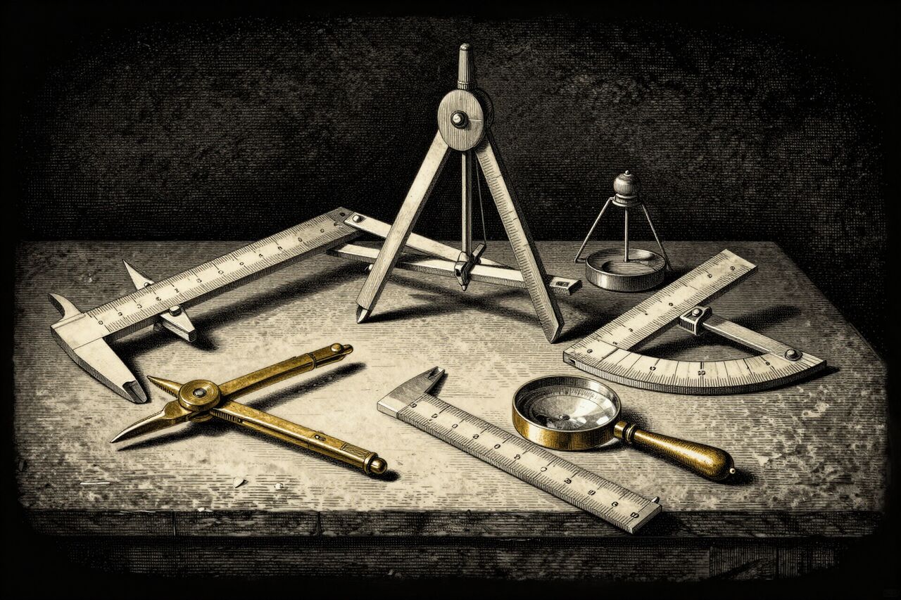Engraved measuring instruments and scored ledger