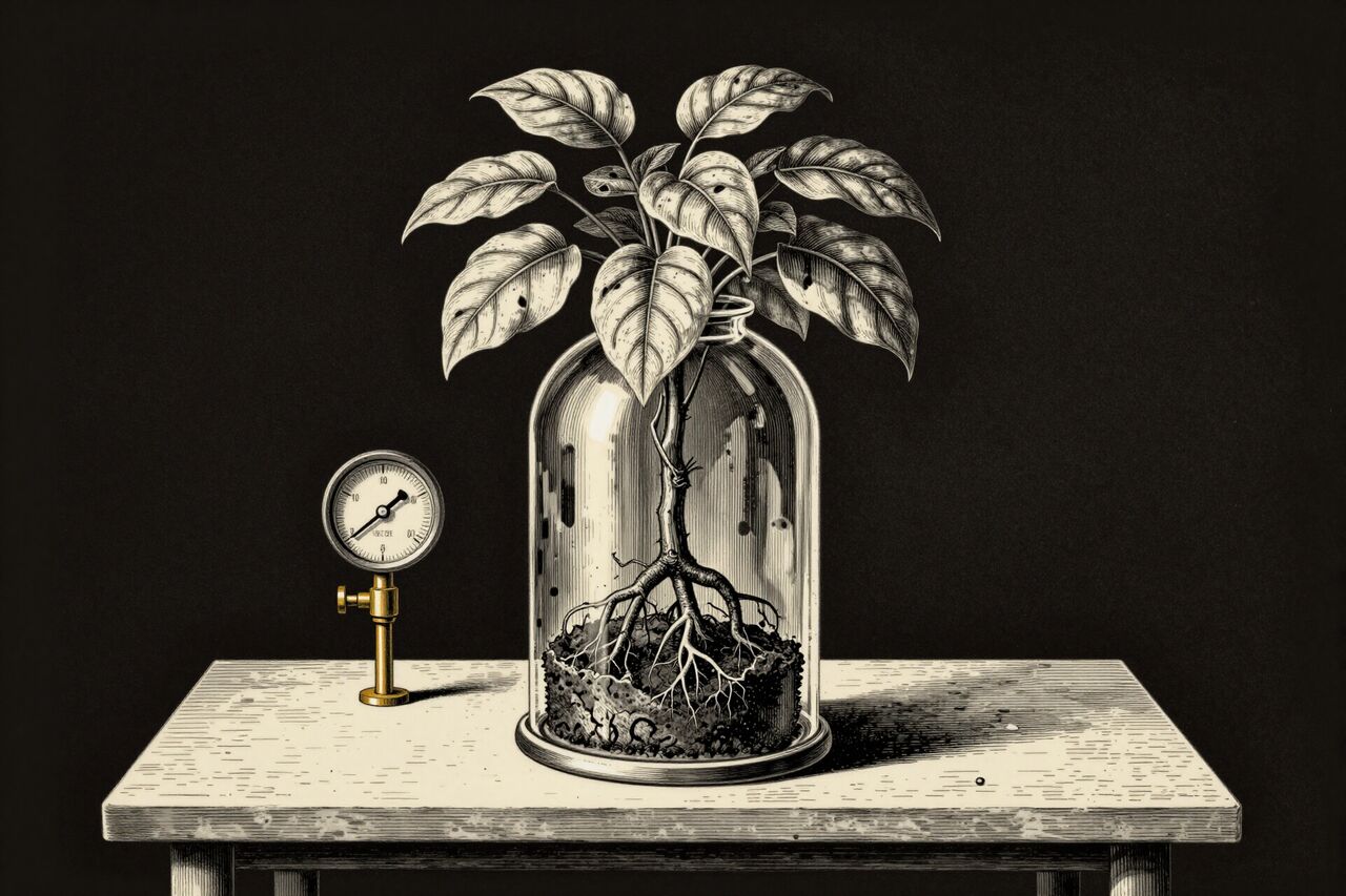 Engraved roots spreading beneath a polished dashboard